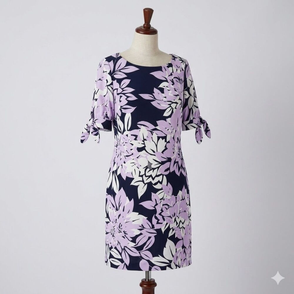 Jessica Howard Tie Sleeve Floral Purple Lavender Bodycon Dress. Size 8